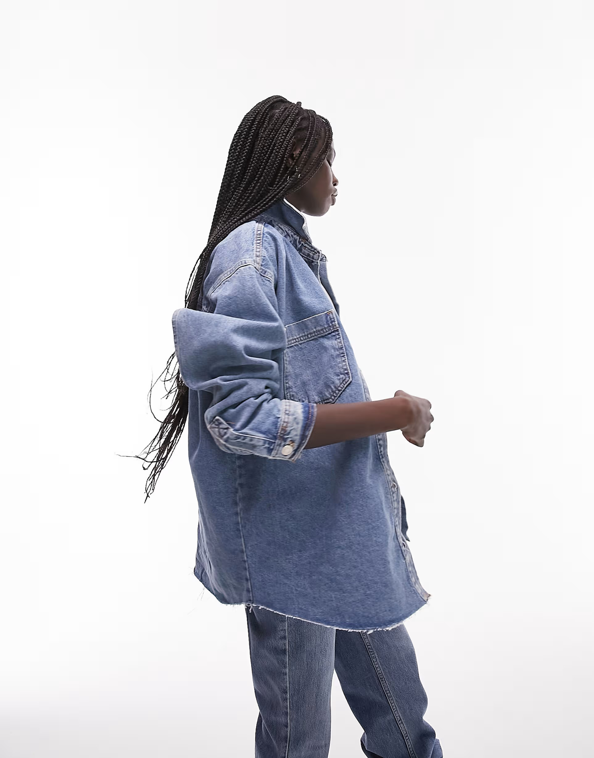 Topshop denim shacket in mid blue | ASOS (Global)