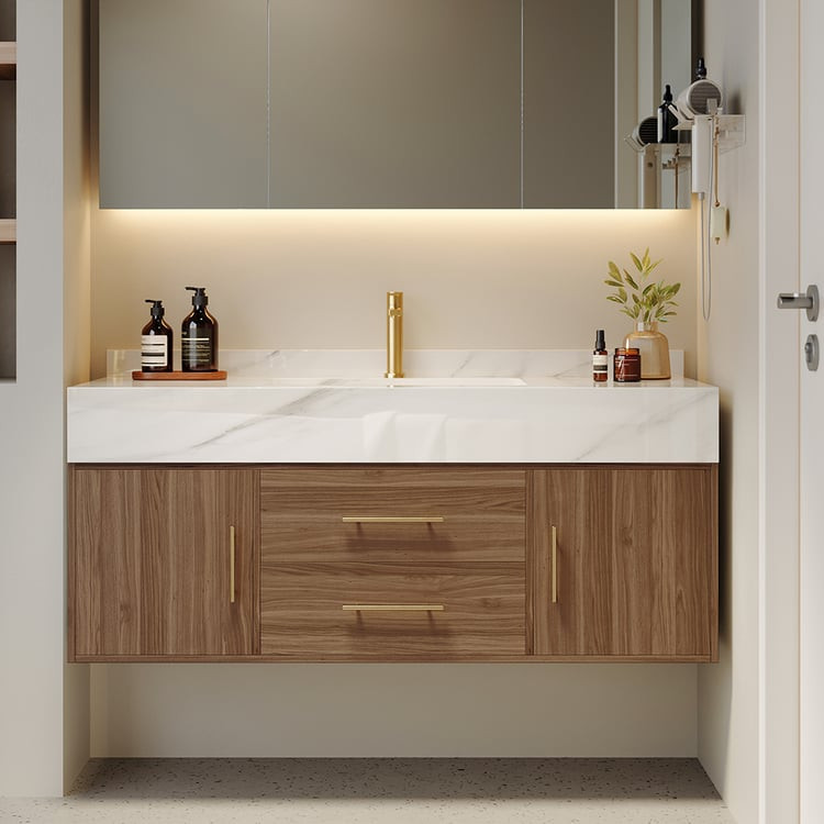 Best Seller
                 
            Modern 39" Walnut Floating Bathroom Vanity Set Stone To... | Homary