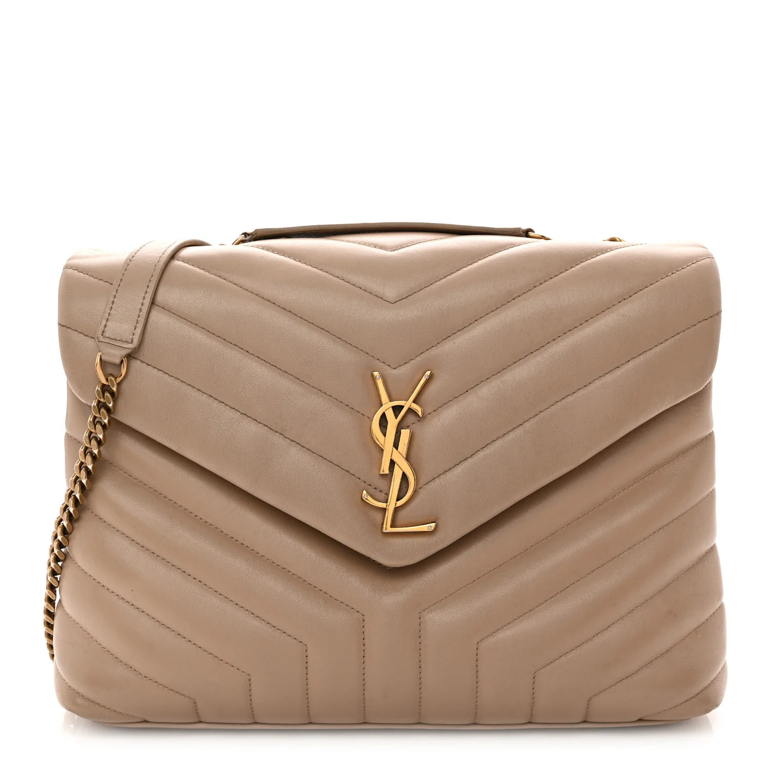 Saint Laurent Calfskin Y Quilted Monogram Medium Loulou Chain Satchel Dark Beige 1914257 | FASHIONPHILE (US)