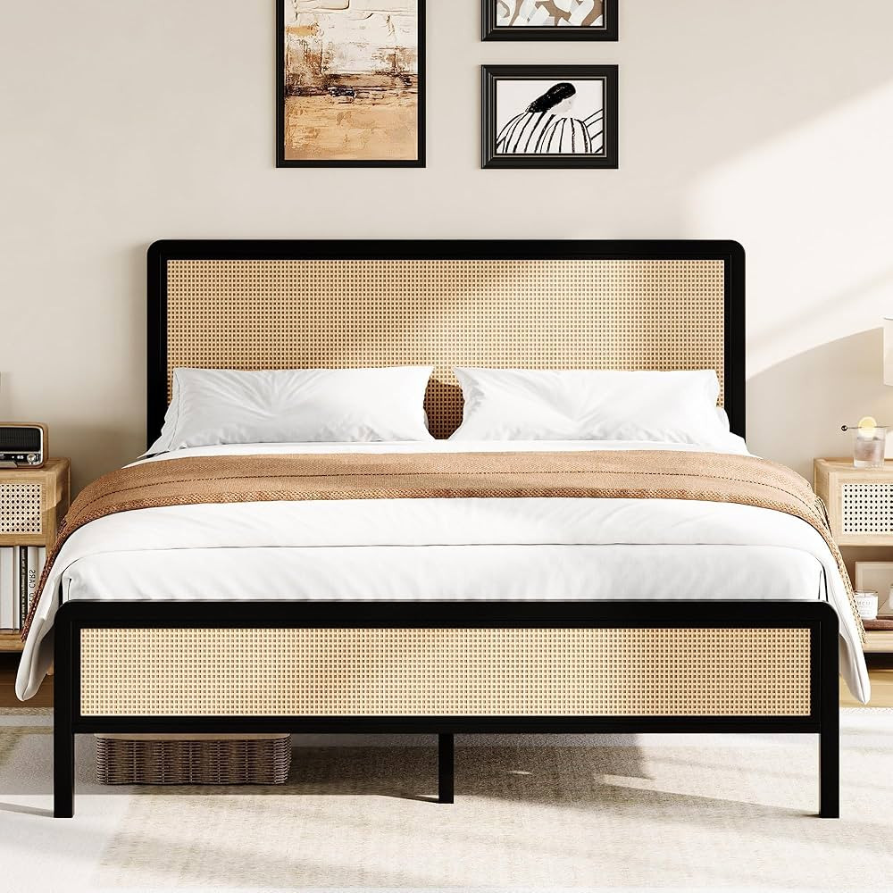 Rattan Queen Bed Frame with Headboard, Metal Platform Bed Frame Queen Size, Strong Steel Slats Su... | Amazon (US)