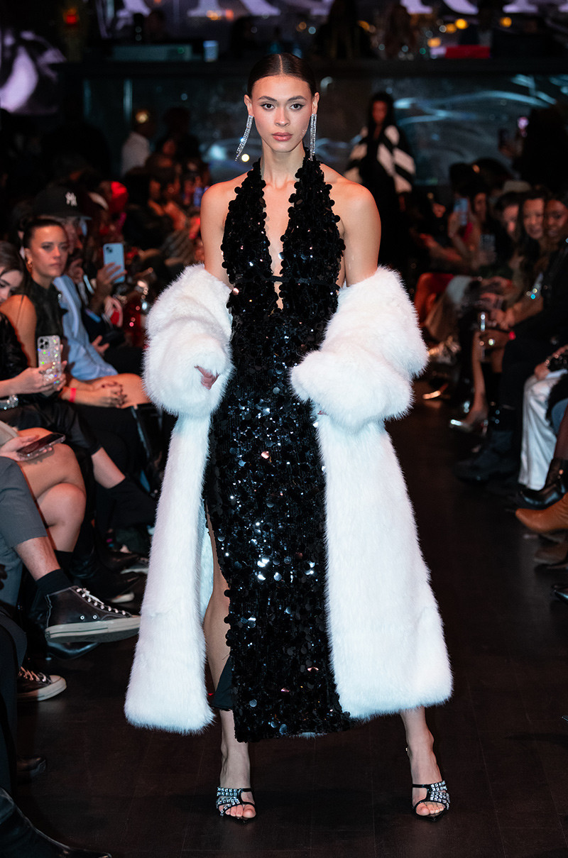 TURNING HEADS SEQUIN HALTER MAXI DRESS in black | AKIRA