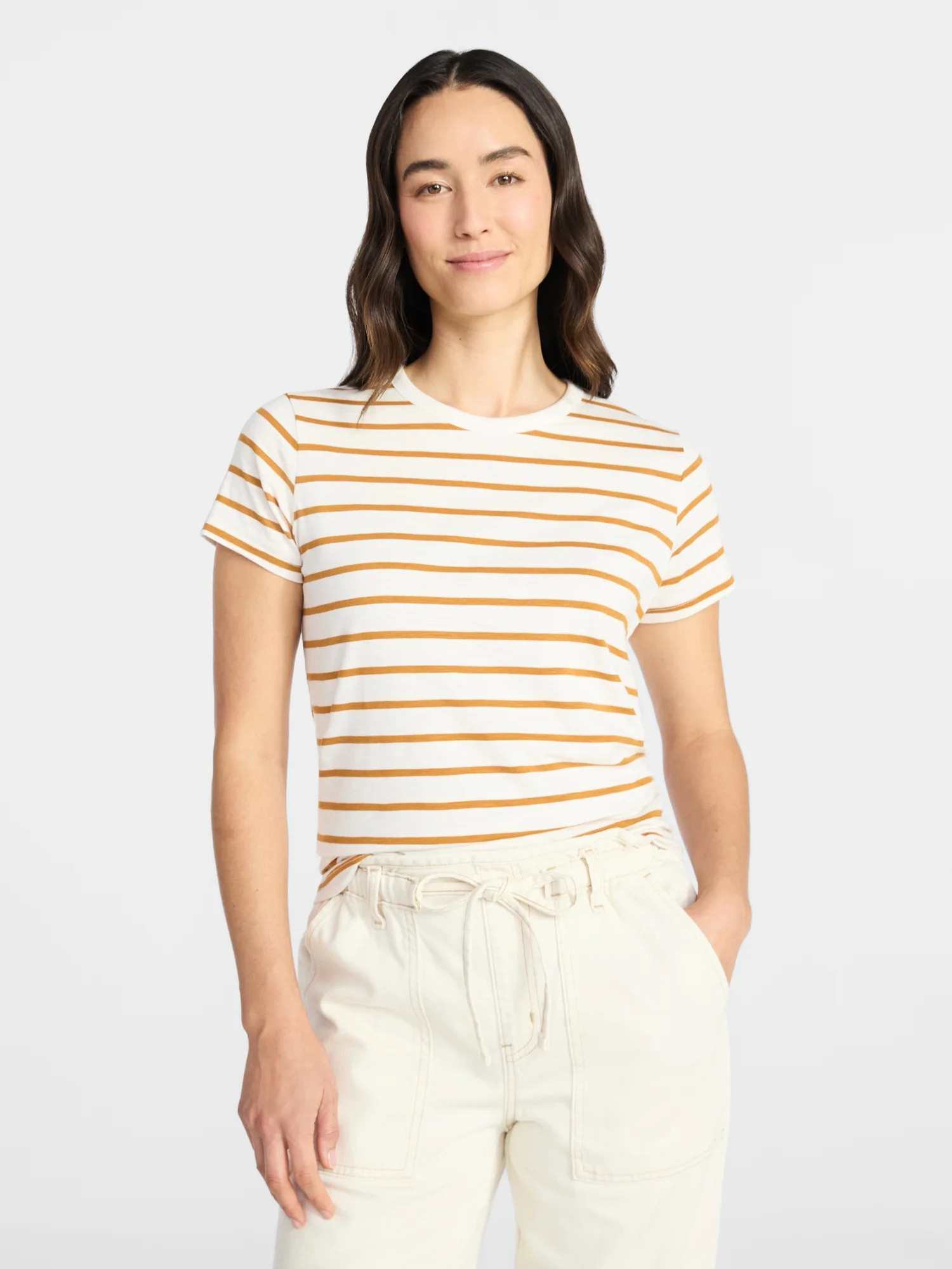 Time and Tru Women's Slub Crewneck Tee with Short Sleeves, Sizes XS-XXXL | Walmart (US)