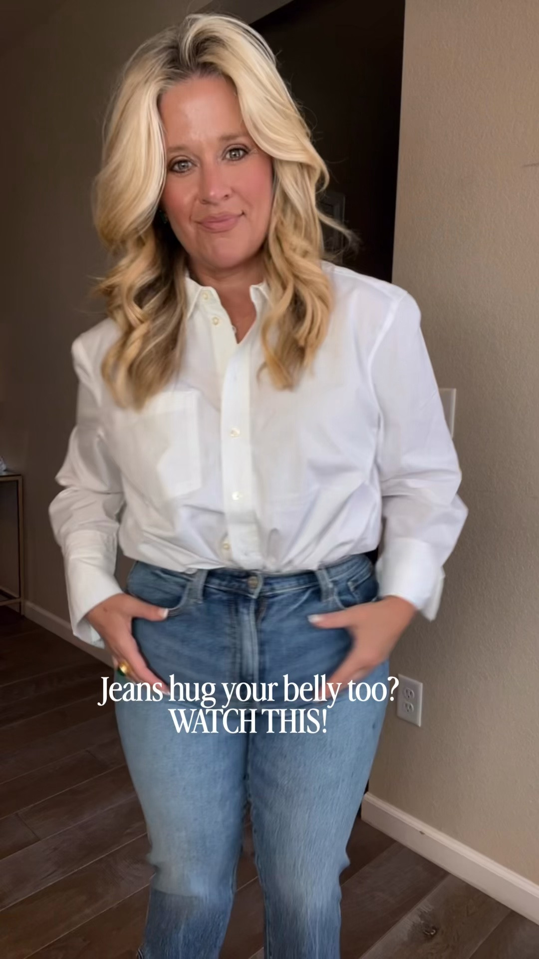 ✨Tap the bell, save and ❤️ start here over 40 fashion, midlife style, midsize fashion and luxury looks for less.  

⬇️Sizing information:
12 short, read the reviews. I think the 12 run tts not small and personally would not size down.

Stretchy denim may be the reason your jeans hug your belly. Watch this.

Rigid denim creates STRUCTURE, so it holds its shape and SKIMS over the middle instead of stretching around every curve.

Then the straight leg falls in one clean line from hip to hem, creating BALANCE without clinging or adding bulk.

That’s Outfit Physics™: the clothes do the work.

These remind me so much of my $225 AYR jeans and an incredible value at $20!

👑 Helping you look good, feel good.-Lindsey Denver   Check back daily for belly-friendly style, confidence, and Outfit Physics™.

#LTKOver40 #LTKMidsize #LTKPlusSize
