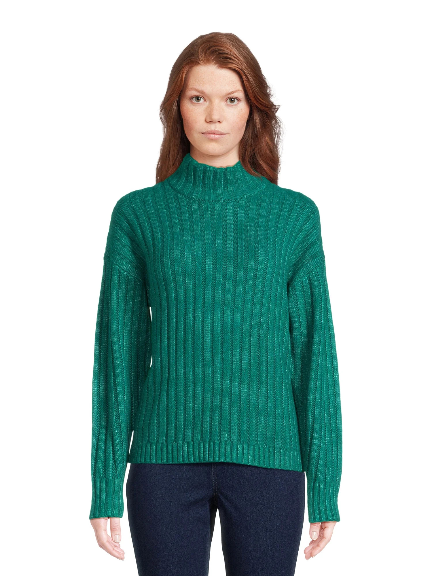 Time and Tru Women's Mock Neck Rib Knit Sweater, Midweight, Sizes XS-XXXL - Walmart.com | Walmart (US)