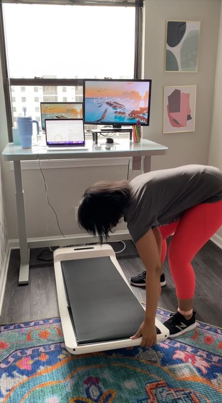 Wrapped up the work week with an hour+ walk on my walking pad. See more on Instagram @whatnicolewore // under desk treadmill, standing desk, adjustable height desk, Costco desk, insulated water bottle, bright activewear, women’s oversized graphic tee, rolling stone graphic tee

#LTKunder50 #LTKfit #LTKsalealert