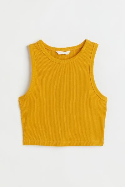 Fitted, crop tank top in ribbed cotton jersey with narrow trim at neckline and armholes. | H&M (US)