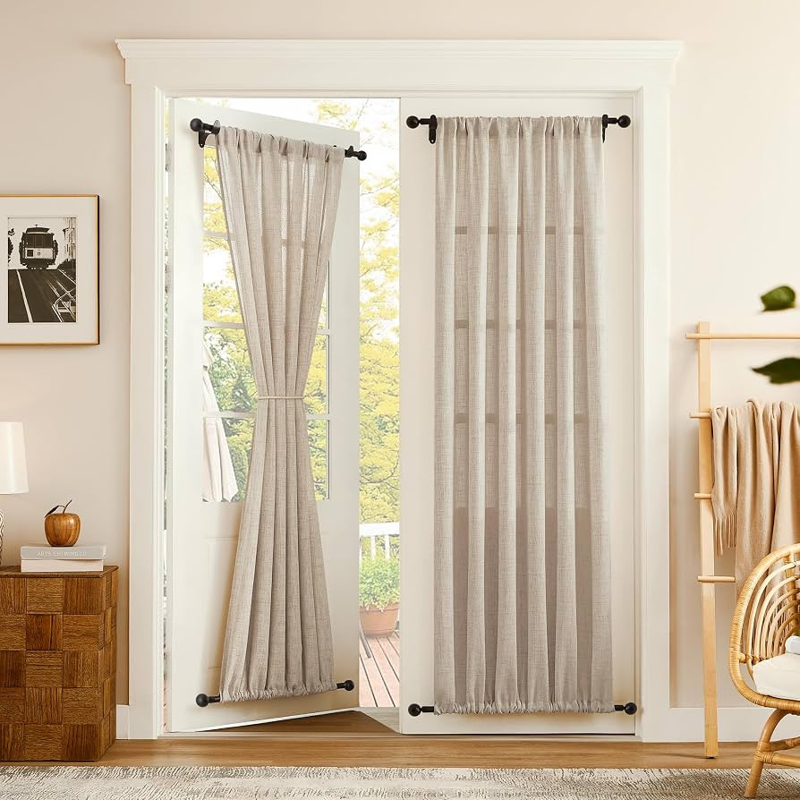 Tollpiz Linen Door Curtain Doorway Semi Sheer Curtains Closet Light Filtering Drape Dual Rod Pock... | Amazon (US)