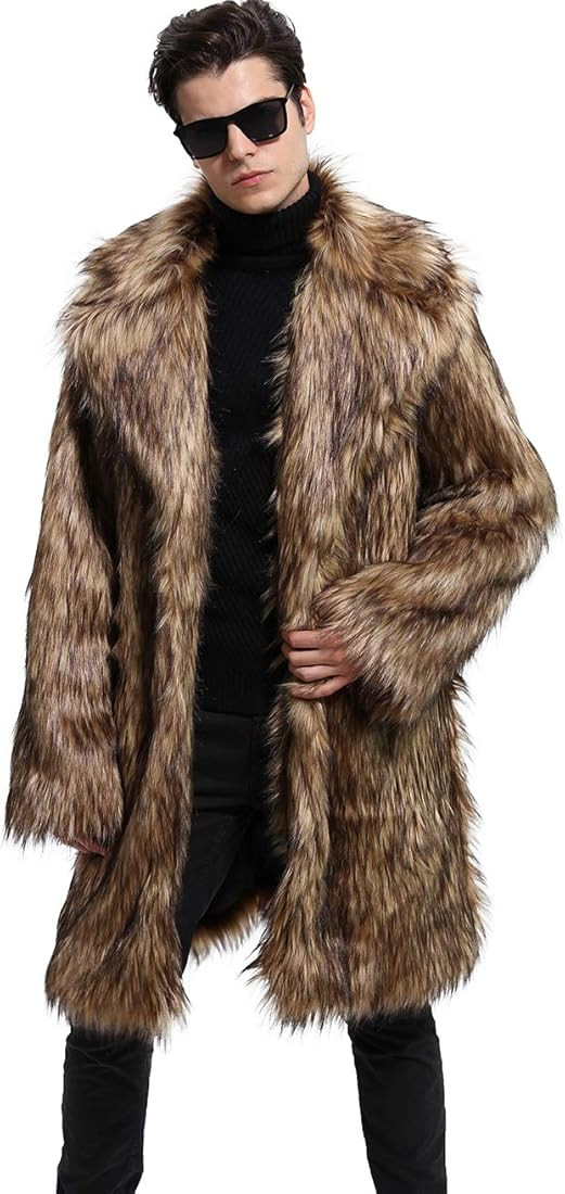 UMREN Men's Luxury Faux Fur Coat Jacket Winter Warm Long Coats Overwear Outwear | Amazon (US)