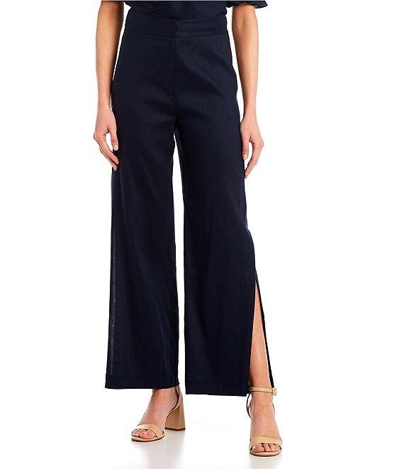 Tammy Stretch Linen Wide Leg Side Slit Coordinating Pants | Dillard's