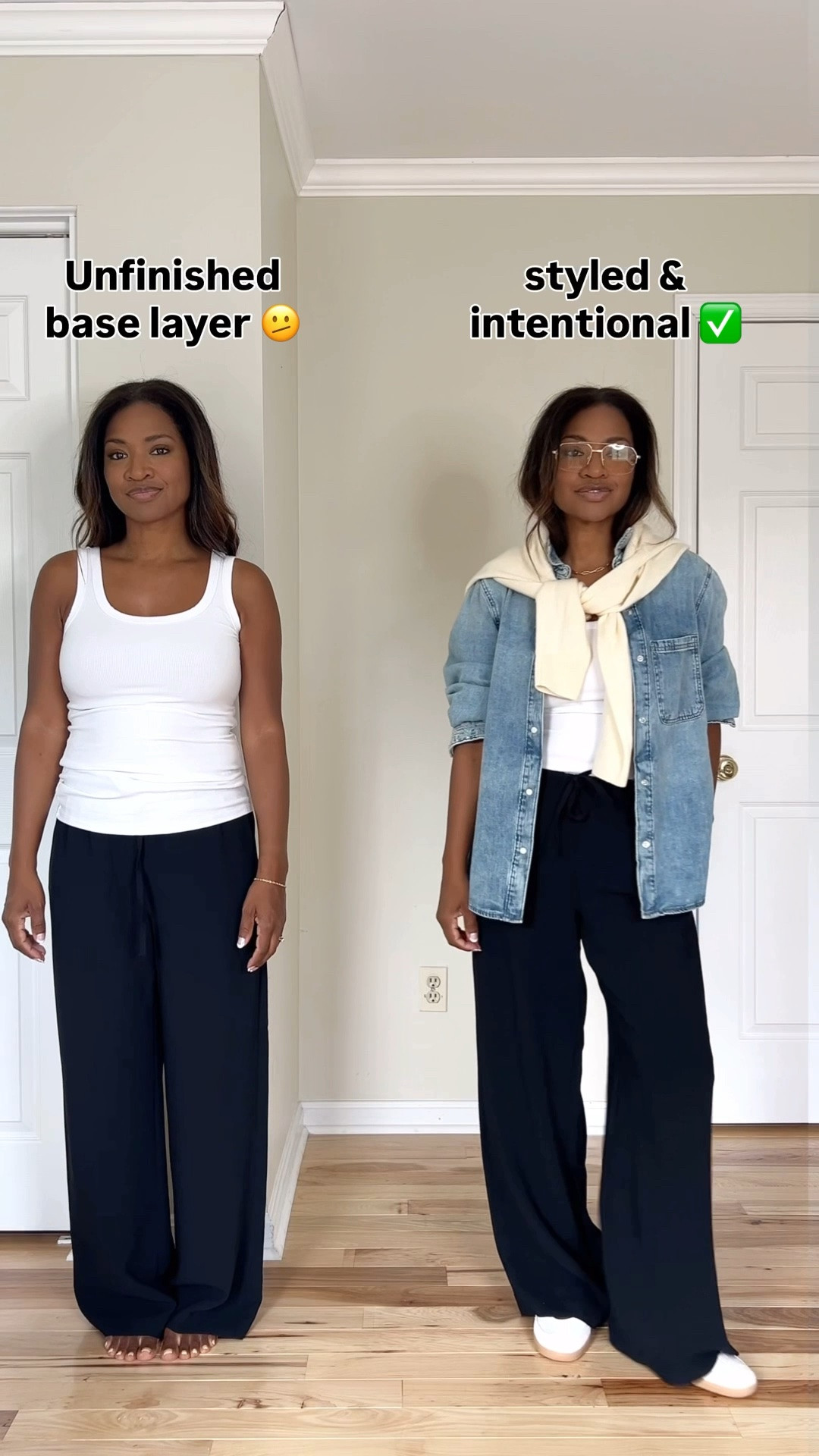 Wearing a small in the tank top,
yellow sweater and pants. Wearing a medium in the button down. Size down 1/2 in the samba sneakers.

#LTKgrwm #LTKootd #LTKOver40