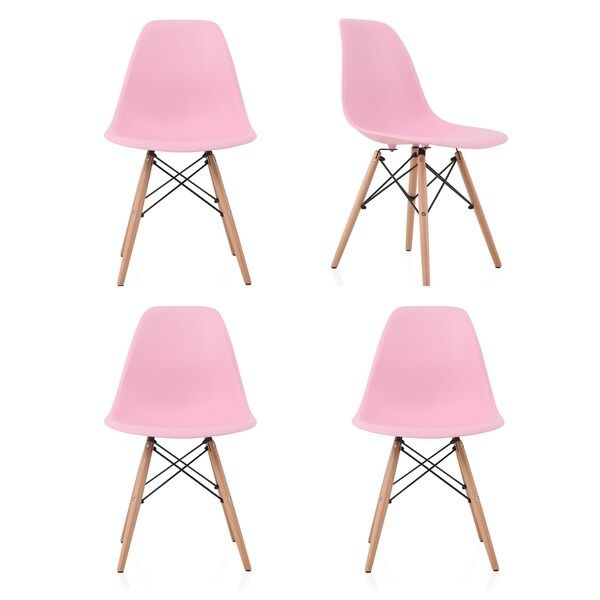 CozyBlock Set of 4 Molded Pink Plastic Dining Shell Chair with Beech Wood Eiffel Legs | Bed Bath & Beyond