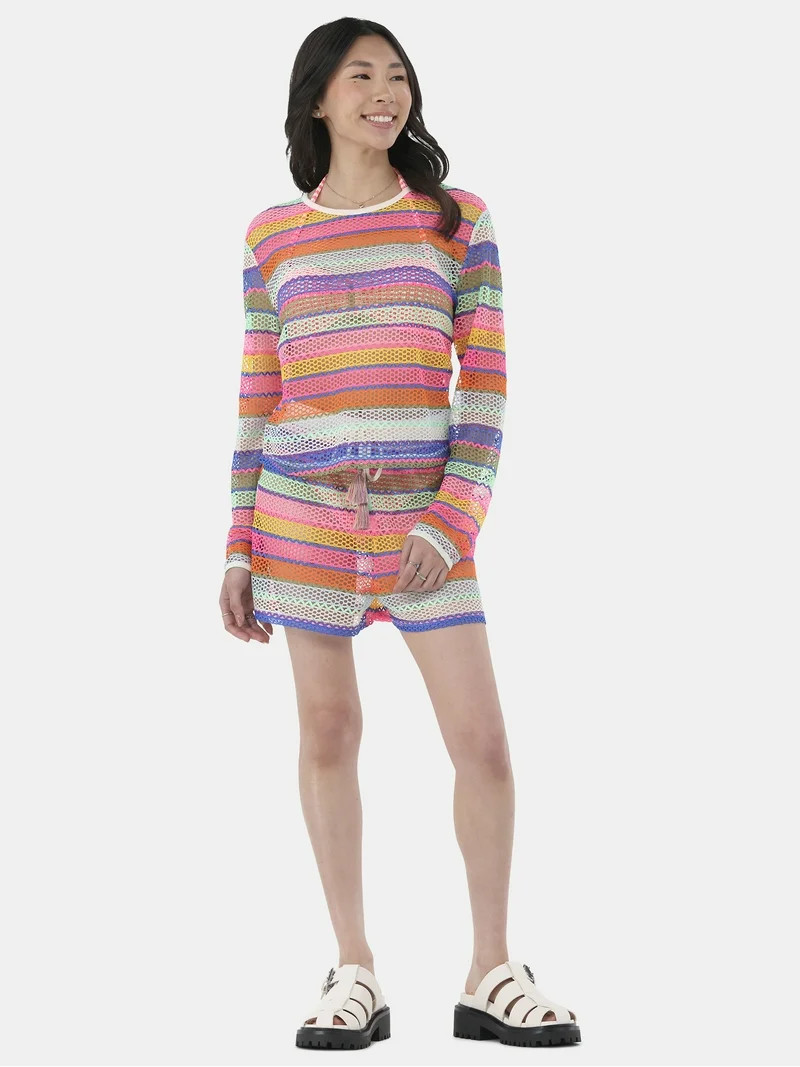 No Boundaries Women's Crochet Top Coverup with Long Sleeves, Sizes XXS - XXL - Walmart.com | Walmart (US)