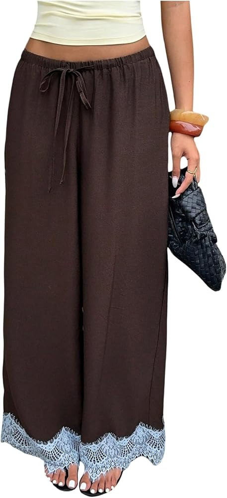 MakeMeChic Women's Silk Pants Fall Flowy Wide Leg Palazzo Pants | Amazon (US)