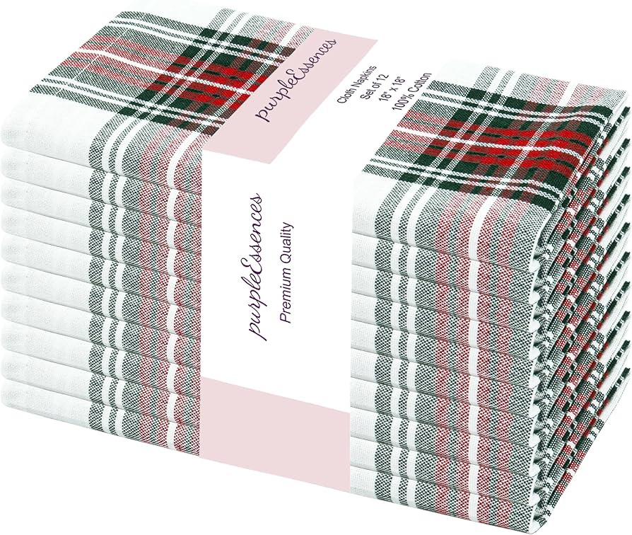 PurpleEssences Christmas Tartan Plaid Napkins -12 Pack 100% Cotton Cloth Napkins Scottish Tartan ... | Amazon (US)
