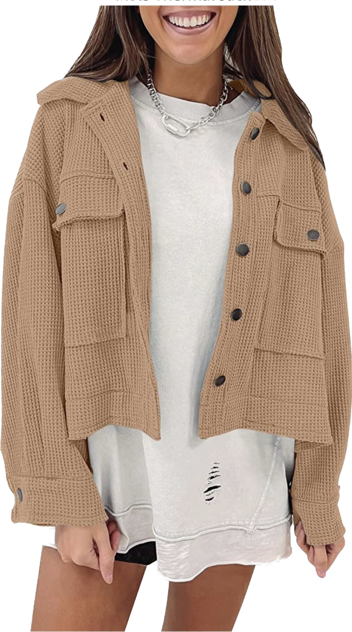 Fall fashion // fall find // Amazon fashion // Amazon find // waffle crop knit shacket jacket // casual comfy workout 