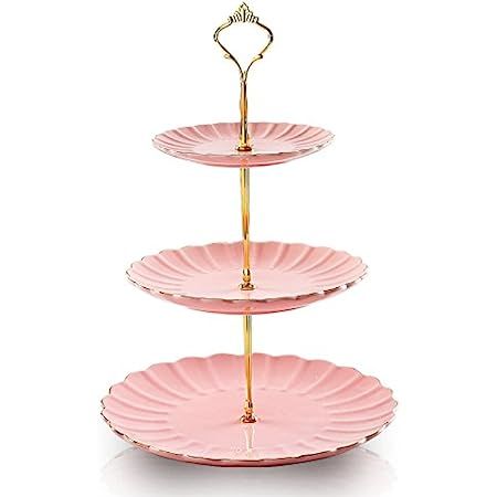 CofeLife 3 Tier Cake Stand, Ceramic Cupcake Stand - Dessert Stands - 3 Tier Serving Tray for Tea Par | Amazon (US)