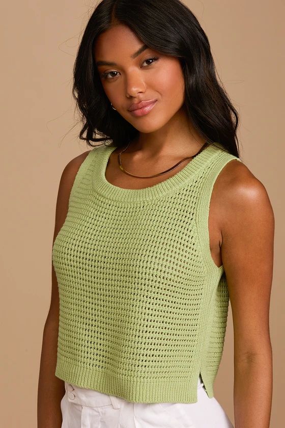 Get the Look Lime Green Loose Knit Sweater Tank Top | Lulus