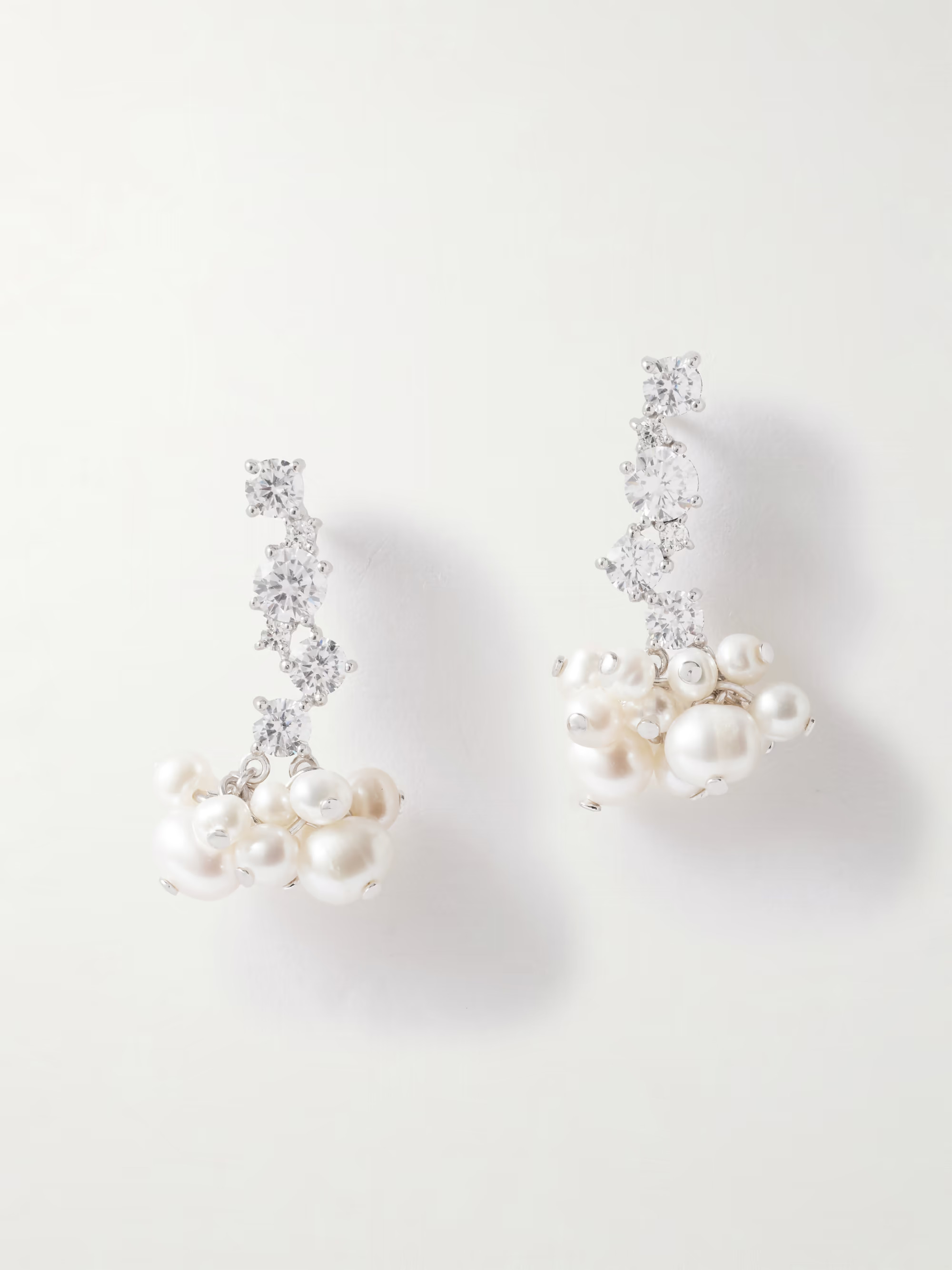 Rhodium-plated recycled silver pearl and crystal earrings | NET-A-PORTER (US)