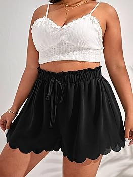 MakeMeChic Women's Plus Size Elastic Waist Scallop Trim Flowy Wide Leg Shorts | Amazon (US)