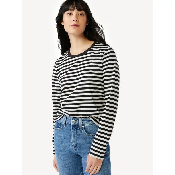 Free Assembly Women's Crewneck T-Shirt with Long Sleeves - Walmart.com | Walmart (US)