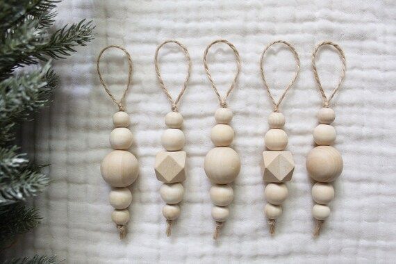 Natural Wood Bead Ornaments | Minimal, Boho, Farmhouse, Scandinavian Christmas | Etsy (US)