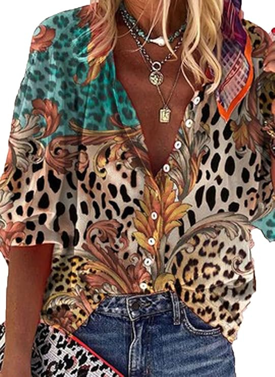 Tazaiy Women Colorful Chiffon Blouse & Button-Down Shirts 3/4 Balloon Sleeve Loose Pom Pom Flowy ... | Amazon (US)