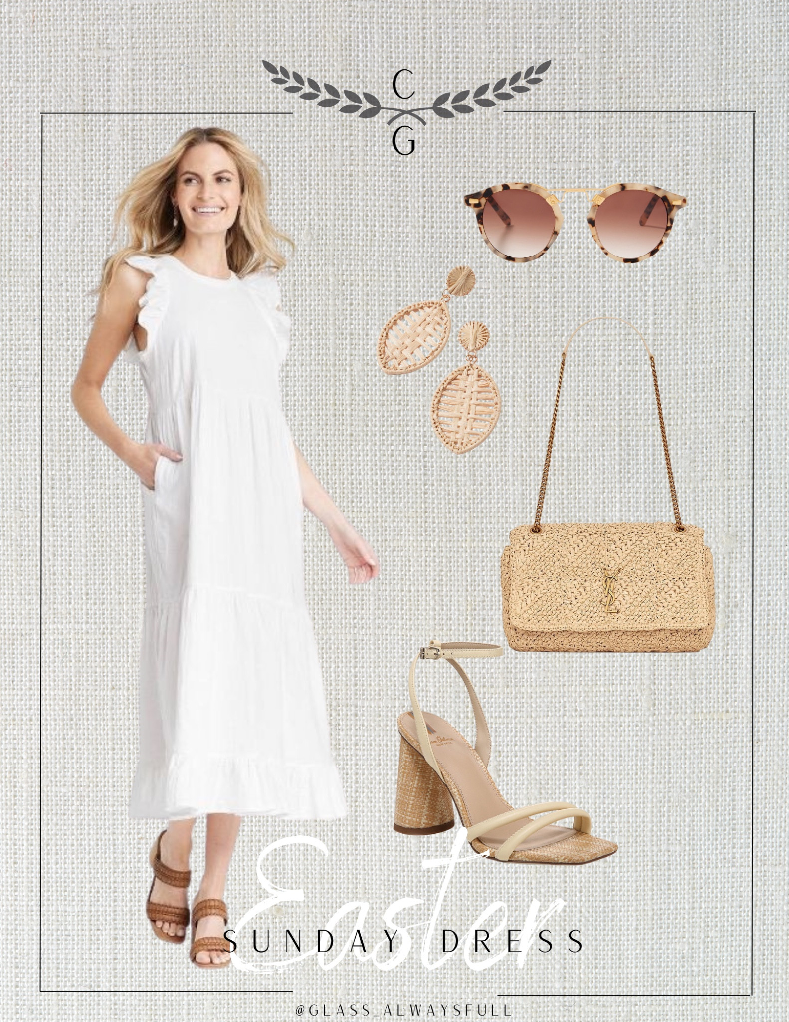 Easter dress, Easter, Easter outfit, spring dress, wedding guest dress, spring wedding guest dress, eyelet dress, ratton accessories, ratton earrings, ratton purse, summer bag, summer designer bag, summer sunglasses, summer heels, summer sandals, resort wear. Callie Glass @glass_alwaysfull 

#LTKshoecrush #LTKSeasonal #LTKstyletip