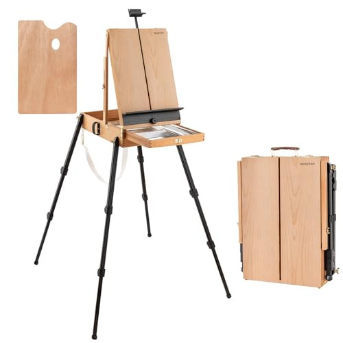 Falling in Art 4 Legs Beechwood French Easel - Portable Plein Air Studio Easel Stand with Bigger Storage Drawer, Full Size Sketchbox Travel Easel for Painting, Drawing, Artwork Display, Natural | Amazon (US)
