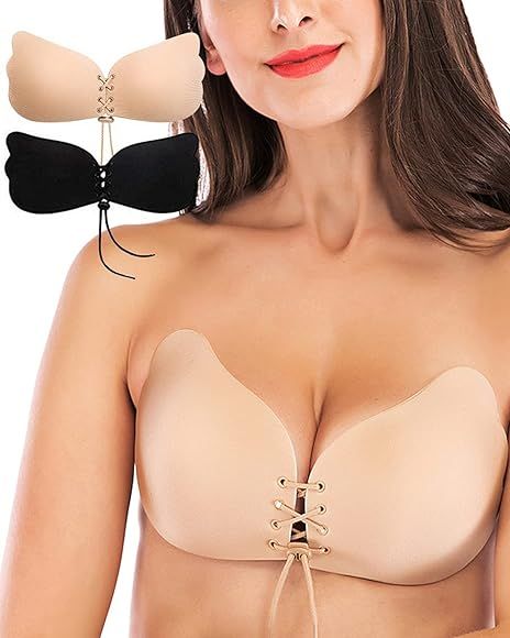 Strapless Sticky Bra Backless Bra Invisible Silicone Bras Push up Bra for Women 2 Pack | Amazon (US)