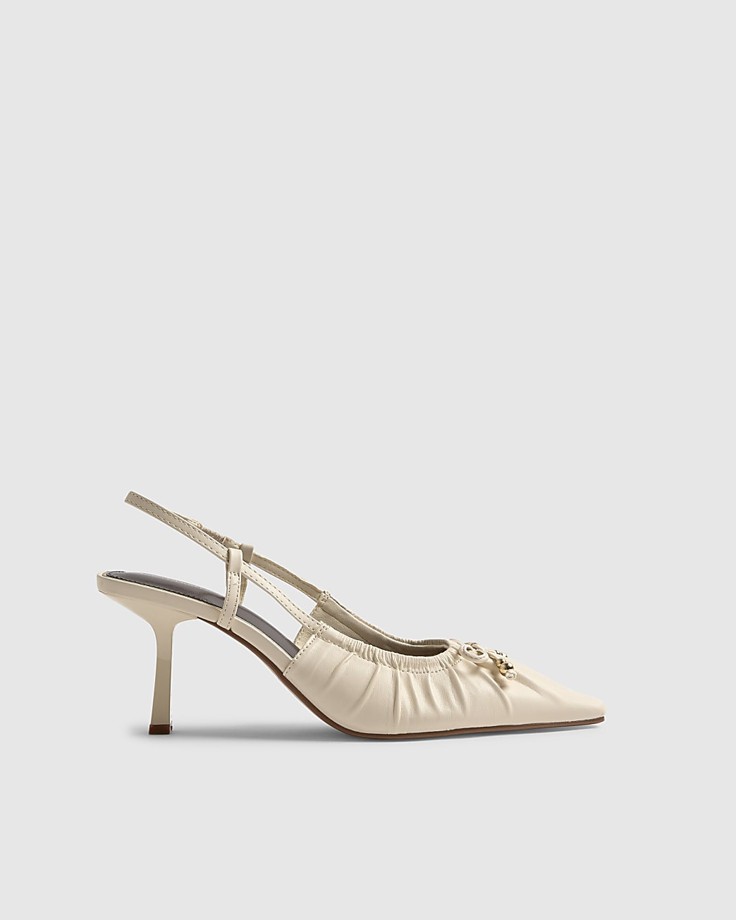 Cream Ruched Bow Court Heels | River Island UK & IE