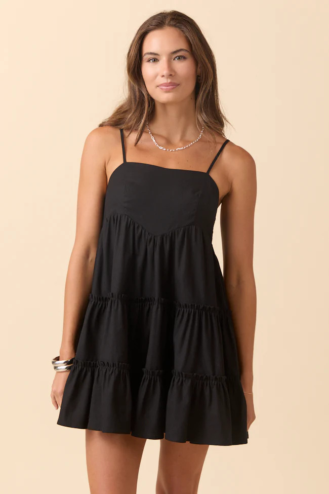 Change My Tune Black Square Neck Solid Romper Dress | Pink Lily