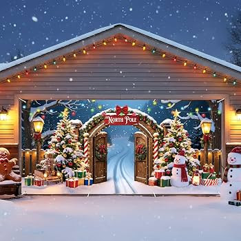 Christmas Door Banner Decoration 7 x 16 ft Magnetic Garage Door Covers Large Christmas Backdrop D... | Amazon (US)