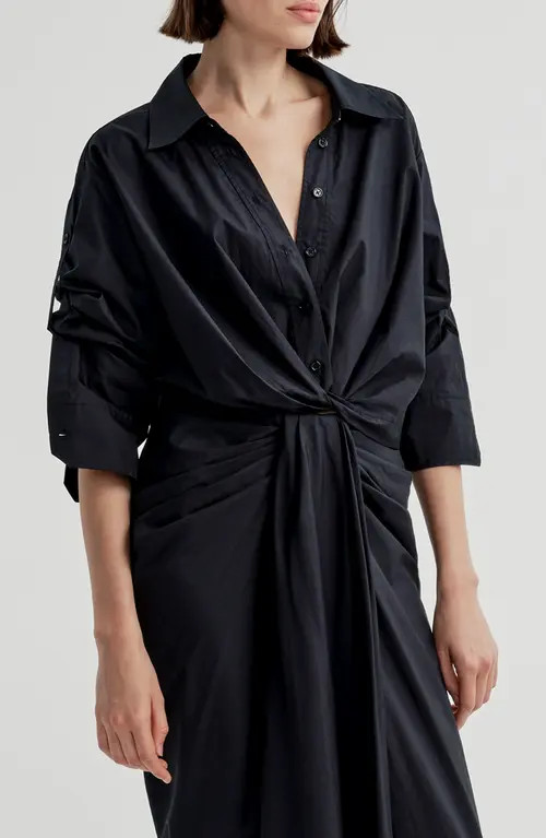 A.L.C. Leo Twist Front Cotton Shirt in Evening Blue at Nordstrom, Size Large | Nordstrom