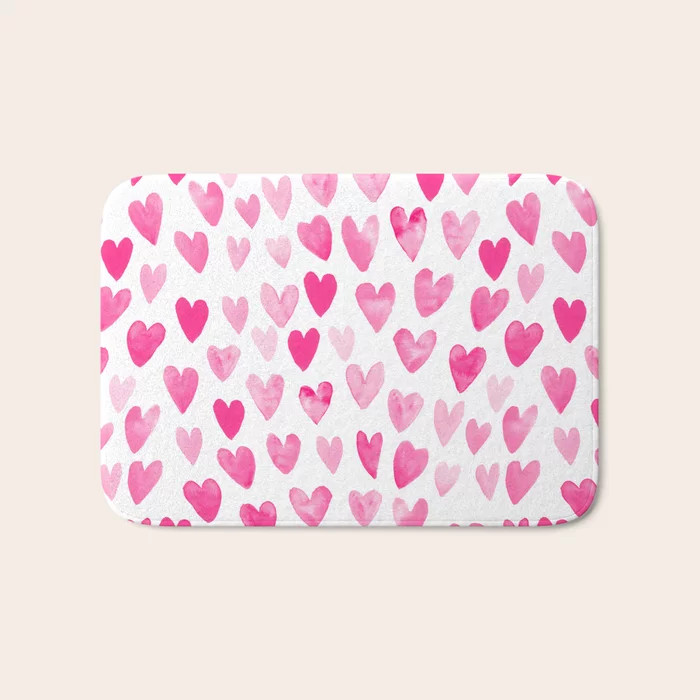 Hearts Pattern watercolor pink heart perfect essential valentines day gift idea for her Bath Mat ... | Society6
