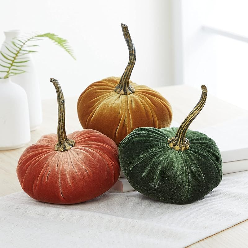 Set of 3 Small Velvet Pumpkins, elegant gift set for her, Thanksgiving tablescape, harvest gold p... | Amazon (US)