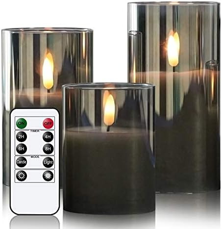 GenSwin Glass Flameless Candles with Remote Battery Operated Flickering LED Pillar Candles Real W... | Amazon (US)