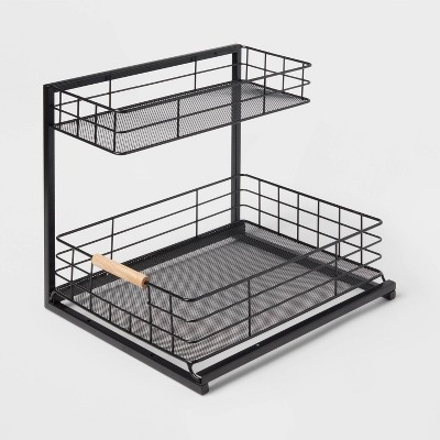 Two Tiered Metal Under Kitchen Sink Storage Organizer Black - Brightroom™ | Target
