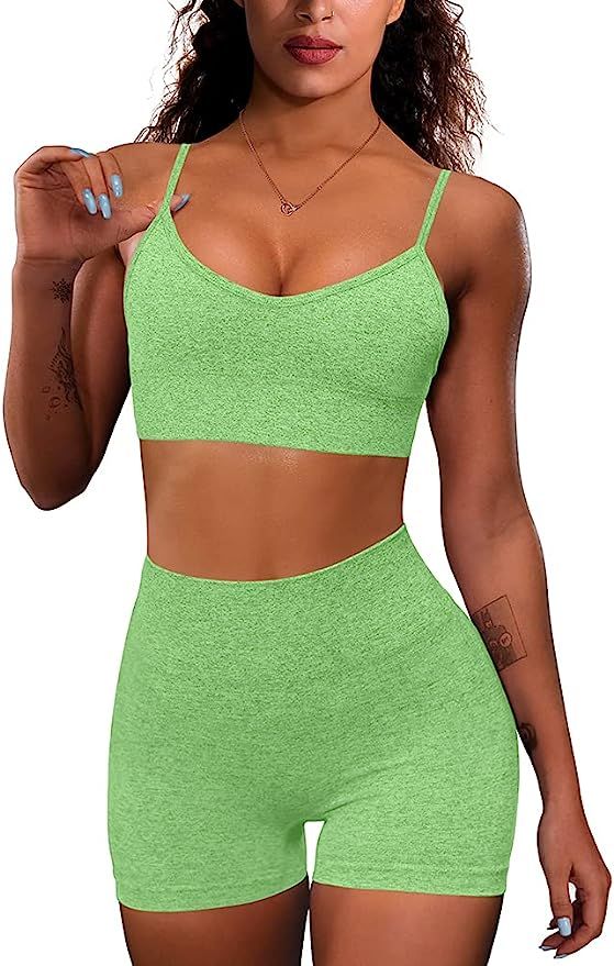 OQQ Yoga Outfit for Women Seamless 2 Piece Workout Gym High Waist Leggings with Sport Bra Set | Amazon (US)