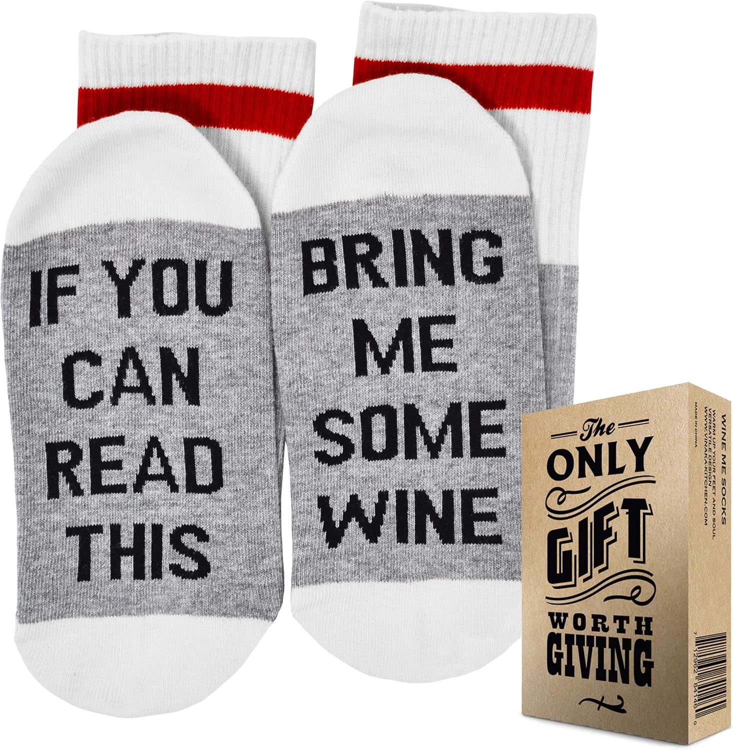 WINE SOCKS + GIFT BOX -"If you can read this bring me some Wine" Best Christmas Gifts for Women a... | Amazon (US)