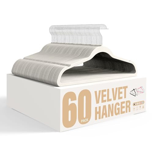 Simple Deluxe Velvet Hangers 60 Pack, Non-Slip Clothes Hangers with Shoulder Notches, 360° Swivel Hooks, Heavy Duty Coat Suit Hangers for Closet Space Saving, White | Amazon (US)