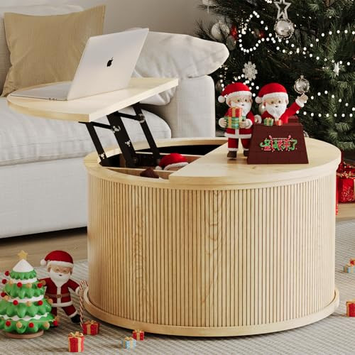Round Lift Top Coffee Table with Storage, Fluted Center Table for Living Room, Home Small Space, ... | Amazon (US)