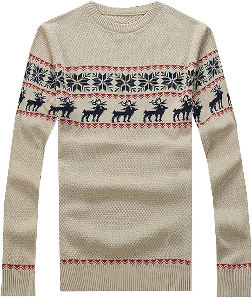 S&S Men's Crewneck Snowflake jacquard Moose Sweater Pullover Jumper Sweater Tops | Amazon (US)