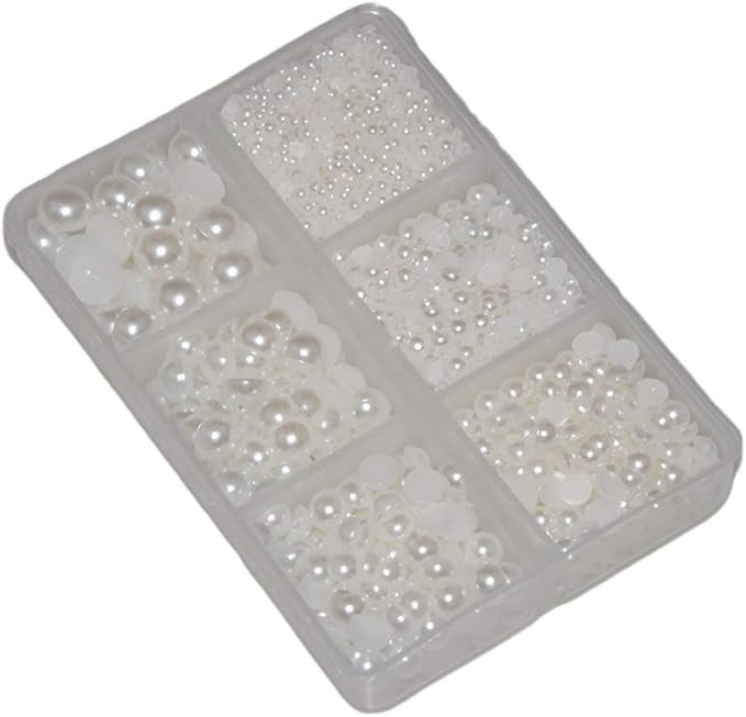Queenme Mix 6 Sizes 2MM-7MM White Pearls Half Round Flatback Semi Pearls for Crafts Scrapbooking ... | Amazon (US)