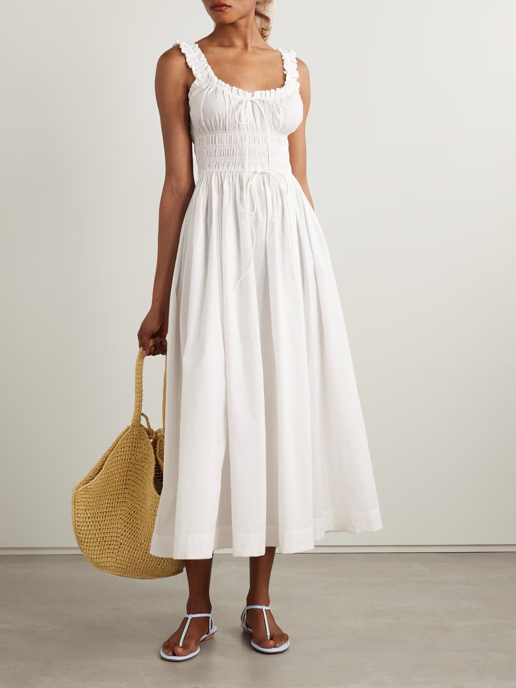 Emmaretta tie-detailed shirred cotton-voile midi dress | NET-A-PORTER (UK & EU)