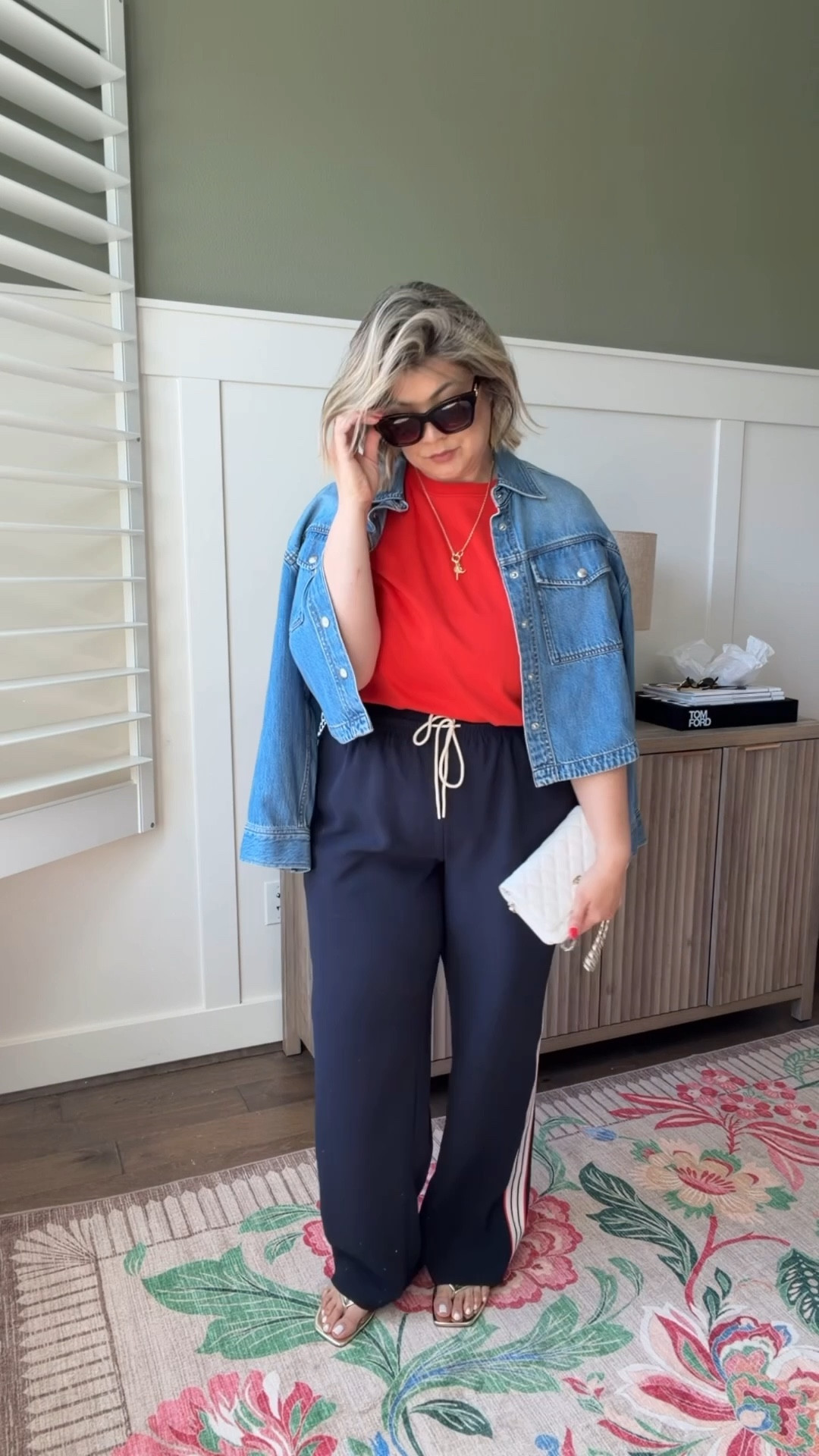 An oldie but a goodie! I bought these lodge track pants last year after buying my first pair of lodge pants. I loved their red poppy color and to my surprise I found the matching tee in the same red poppy color. This exact pant and color tee are from last year so the exact ones aren’t available any longer, but they did just came out with this year’s version. 

The denim jacket I’m wearing is also last years version but I linked this years version. I’m wearing a large  

I’m wearing a large in the lodge pant and a large in the tee. This is the same exact tee that I have in white and it’s probably my most favorite tee that I’ve found to date  

#LTKMidsize #LTKootd #LTKOver40