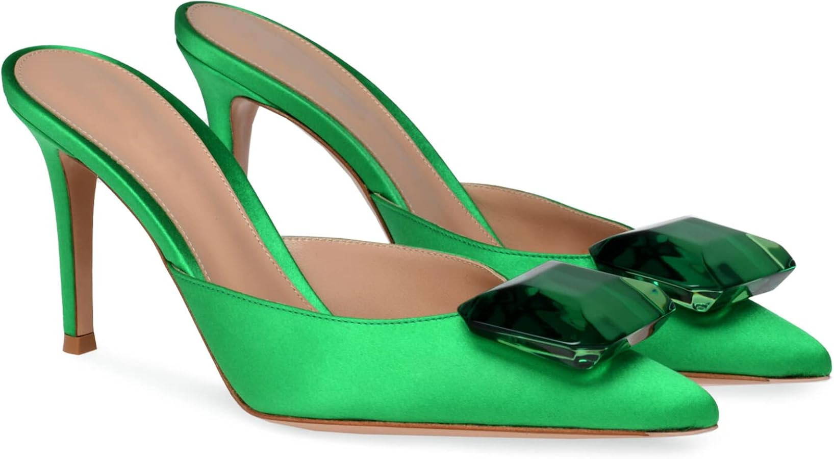 Woman Heeled Mules Rhinestone Pointy Closed Toe Sandals Kitten High Heels Sandals Summer Slip on ... | Amazon (US)