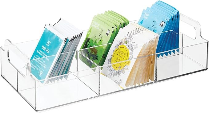 mDesign Compact Plastic Tea Storage Organizer Caddy Tote Bin - 6 Divided Sections, Built-in Handl... | Amazon (US)