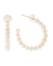 Made In The Usa 14kt Gold 25mm Pearl Hoop Earrings | TJ Maxx
