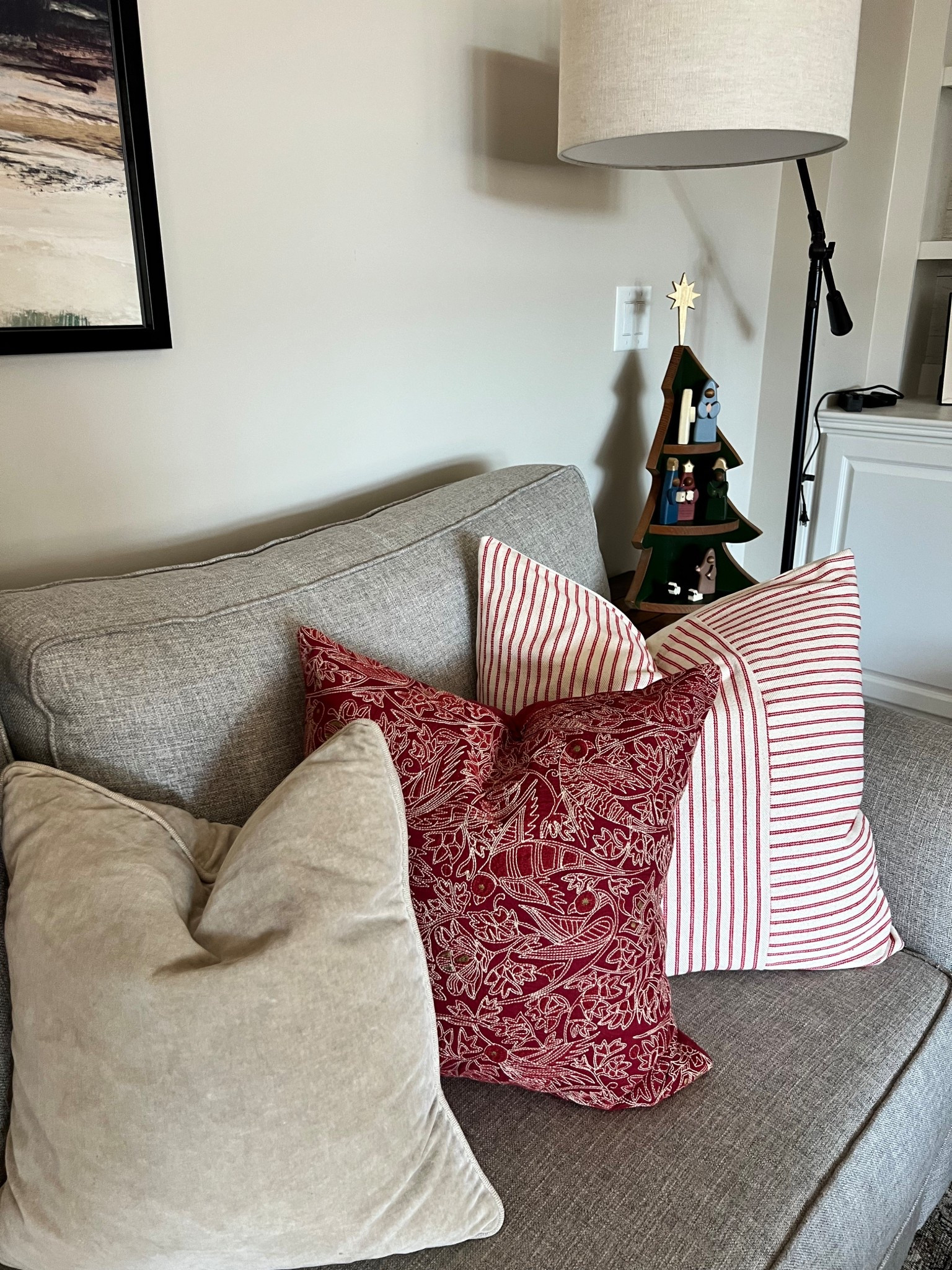 24x24 striped cover  with two 20x20 pillows. Love the different textures and patterns together! Linked my favorite inserts as well. Ordered same size as covers. 

#LTKHoliday #LTKSeasonal #LTKHome