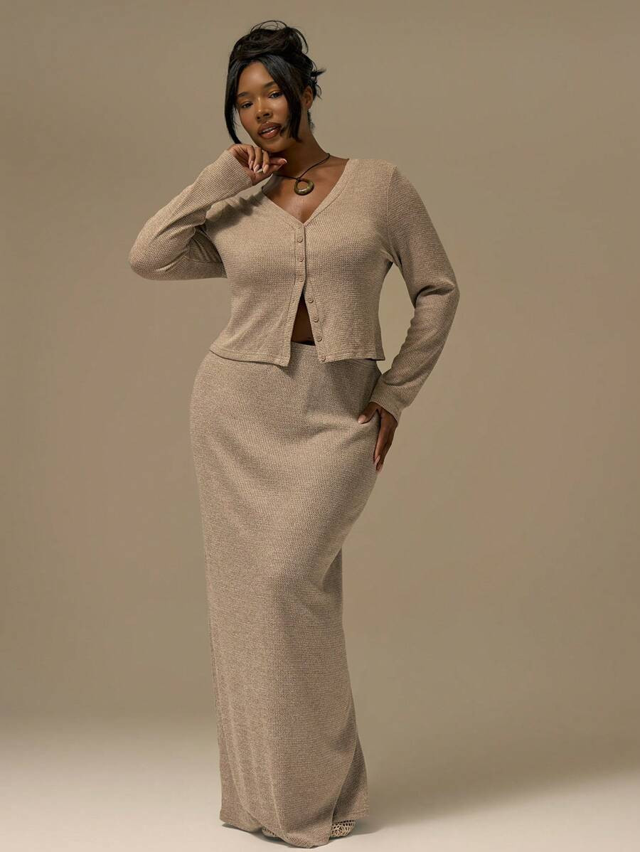 MUSERA Plus Size Maxi Knit Skirt Cute Summer Holiday Elegant Vacation Romantic Curve Farmhouse Sp... | SHEIN